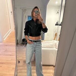 Lamarque Cropped Black Evelin Bomber Jacket